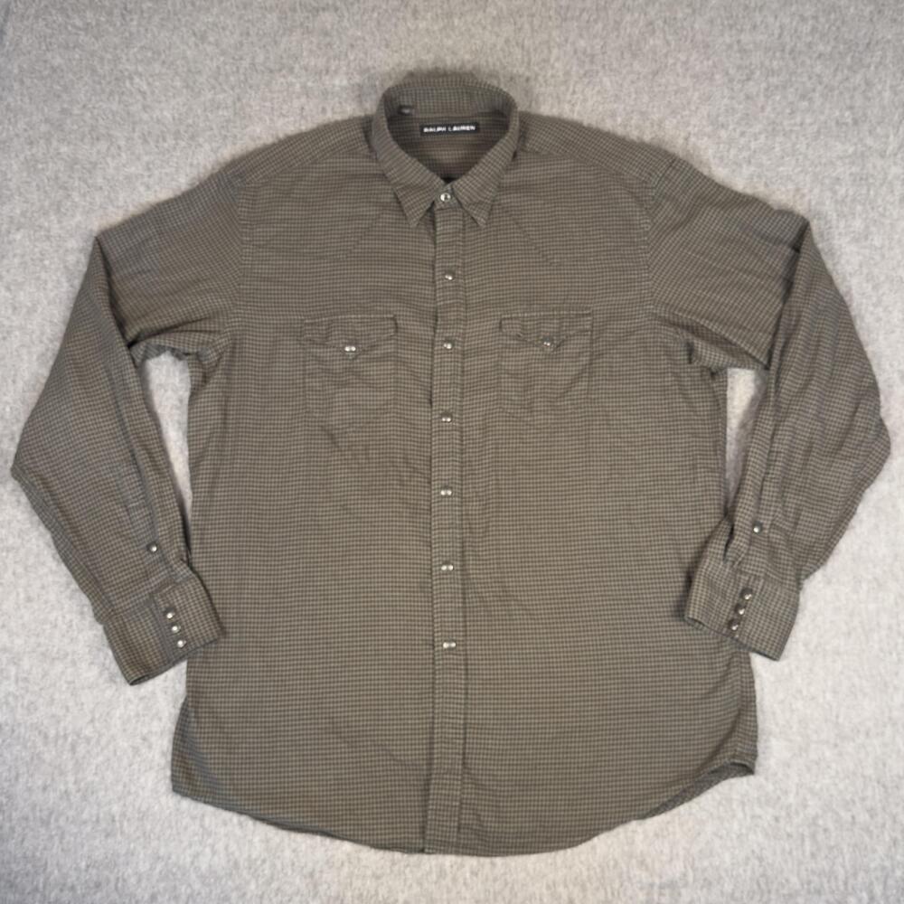 Ralph Lauren Black Label Shirt Mens XXL Brown Black Check Western Pearl Snap